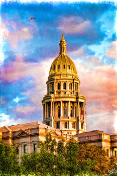 Laminated The Denver Capitol Dome at Sunset by Chris Lord Photo Photograph Poster Dry Erase Sign 16x24