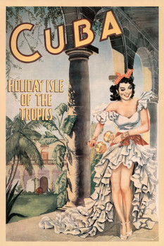 Laminated Cuba Holiday Isle Of The Tropics Vintage Travel Print Dancing Girl Maracas Art Poster Dry Erase Sign 16x24