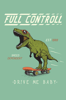 Cheerful Tyrannosaur Rides On Skateboard Cool Wall Decor Art Print Poster 24x36