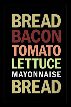 Laminated Recipe BLT Sandwich Black Poster Dry Erase Sign 16x24