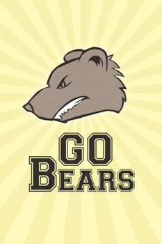 Laminated School Team Sports Mascots Go Bears Yellow Gold Starburst Bear Mascot High School College Athletic Cheer Poster Dry Erase Sign 16x24