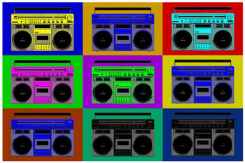 Laminated Pop Art Boombox Grid Poster Dry Erase Sign 16x24