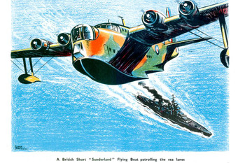 WPA War Propaganda British Short Sunderland Flying Boat Patrolling Sea Lanes Cool Wall Decor Art Print Poster 24x16