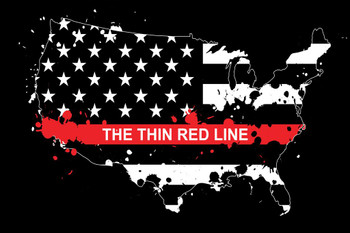 Thin Red Line Flag USA Map Memorial Cool Wall Decor Art Print Poster 36x24