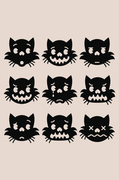 Emotions of Kitty Black Skull Halloween Fantasy Cat Poster Funny Wall Posters Kitten Posters for Wall Funny Cat Poster Emo Cat Poster Dark Cartoon Cool Wall Decor Art Print Poster 24x36