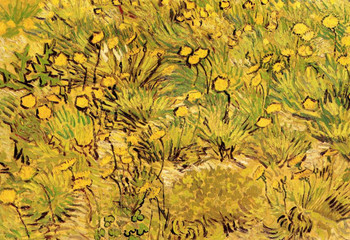 Laminated Vincent Van Gogh A Field of Yellow Flowers 1889 Post Impressionism Landscape Painting Print Poster Dry Erase Sign 24x16