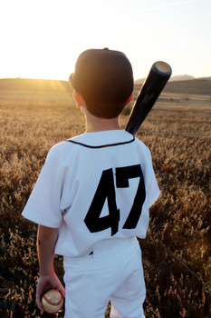 Young Baseball Player from Behind at Sunset Photo Photograph Cool Wall Decor Art Print Poster 16x24