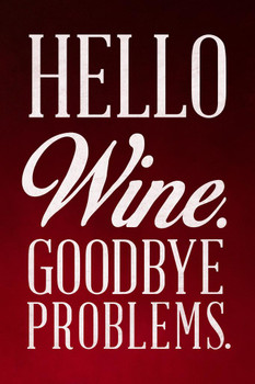 Laminated Hello Wine Goodbye Problems Red Poster Dry Erase Sign 16x24