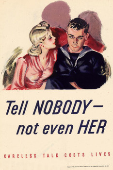 Laminated WPA War Propaganda Tell Nobody Not Even Her Careless Talk Costs Lives Poster Dry Erase Sign 16x24