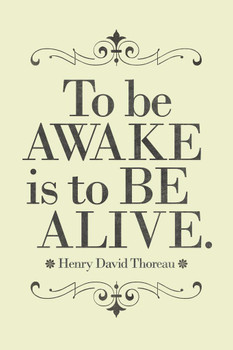 Laminated Henry David Thoreau To Be Awake Is To Be Alive Yellow Poster Dry Erase Sign 16x24