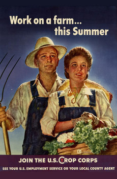 Laminated WPA War Propaganda Work On A Farm This Summer US Crop Corp Poster Dry Erase Sign 16x24