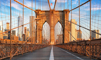 Laminated Brooklyn Bridge Sunny Day Facing Downtown New York City Manhattan NYC Landscape Color Photo Poster Dry Erase Sign 16x24