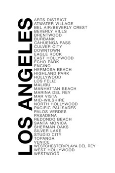 Neighborhoods Los Angeles Hollywood Beverly Hills Bel Air Brentwood Malibu Venice White Word Art Cool Wall Decor Art Print Poster 16x24
