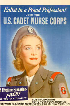 Laminated Join The US Cadet Nurse Corps WPA War Propaganda Poster Dry Erase Sign 16x24