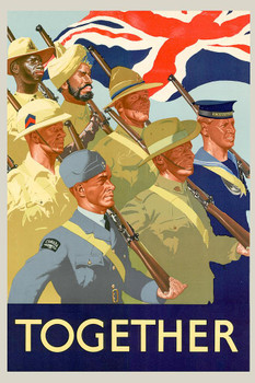 Laminated WPA War Propaganda Together Seven Servicemen British Colonies And Dominions Fight Poster Dry Erase Sign 16x24