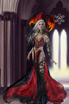 Laminated Severeielle Goth Warrior by Nene Thomas Fantasy Poster Red Dragon On Shoulder Kingdom Poster Dry Erase Sign 16x24