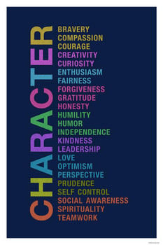 Laminated Character Bravery Compassion Courage Creativity Curiosity Motivational Inspirational Poster Dry Erase Sign 16x24