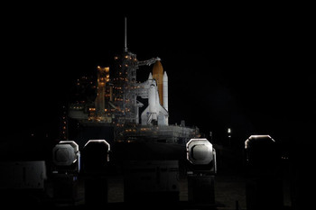 Laminated Space Shuttle Discovery Launch Pad Nighttime Orbiter Vehicle Spacecraft Photograph Poster Dry Erase Sign 16x24