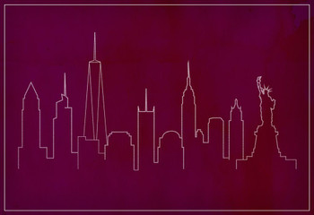 Skyline New York City Maroon Cool Wall Decor Art Print Poster 16x24