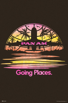Pan Am Going Places Plane Sunset Logo American Vintage Travel Ad Airline Airport American Airplane Plane Flying Cool Wall Decor Art Print Poster 24x36