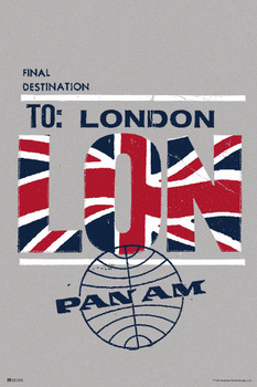 Laminated London LON Metro Airport British Flag England Pan Am Logo American Vintage Travel Ad Airline American Plane Flying Poster Dry Erase Sign 24x36