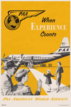 Pan Am Airplane Vintage Travel Poster Pan American Airlines Where Experience Counts Stretched Canvas Art Wall Decor 16x24