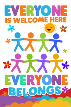 Everyone Is Welcome Here Everyone Belongs Rainbow Classroom Sign Educational Teacher Supplies School Decor Teaching Toddler Kids Elementary Learning Diversity Cool Wall Decor Art Print Poster 24x36