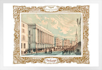 New York Stock Exchange Wall Street Financial District Vintage Retro Postcard Image Views of New York City Classic Stock Market White Wood Framed Poster 20x14