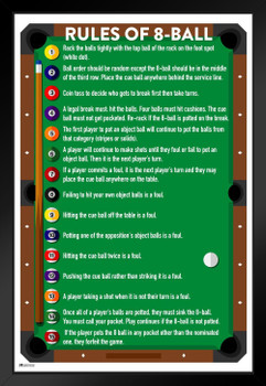 Rules of 8 Ball Pool Eight Ball Billiards Pool Table Room Decor Billiards Decor Pool Art Billiards Art Game Room Decor Pool Table Accessories Chart Pool Rules Black Wood Framed Art Poster 14x20