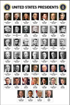 Laminated 2023 Edition Presidents of the United States Chart With President Joe Biden USA Presidential Portraits Classroom Chart Educational Poster Dry Erase Sign 24x36