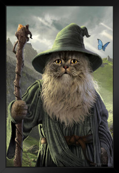 Catdalf Wizard Cat Animal Mashup by Vincent Hie Fantasy Cat Poster Funny Wall Posters Kitten Posters for Wall Funny Cat Poster Inspirational Cat Poster Black Wood Framed Art Poster 14x20