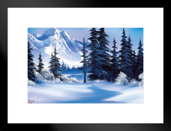 Bob Ross Winter Mountain Art Print Painting Bob Ross Poster Bob Ross Collection Bob Art Paintings Happy Accidents Bob Ross Print Decor Mountains Painting Matted Framed Art Wall Decor 20x26