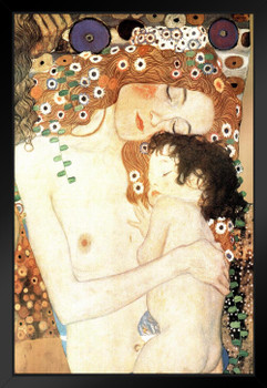 Gustav Klimt Mother and Child Family Art Nouveau Prints and Posters Gustav Klimt Canvas Wall Art Fine Art Wall Decor Nature Landscape Abstract Painting Black Wood Framed Art Poster 14x20