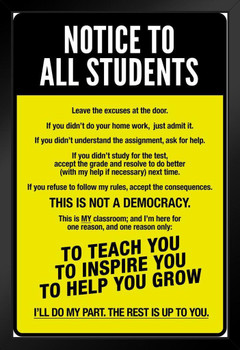 Classroom Sign Notice To All Students Warning Rules Teacher Supplies For Classroom School Decor Teaching Toddler Kids Elementary Learning Decorations Yellow Black Wood Framed Art Poster 14x20
