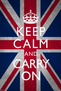 Laminated Keep Calm and Carry On Union Jack Flag World War II Propaganda Motivational Inspirational Positive Morale British Decorations WW2 Teamwork Quote Inspire Support Poster Dry Erase Sign 24x36