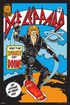 Def Leppard and the Women of Doom Comic Art Heavy Metal Music Merchandise Retro Vintage 80s Aesthetic Band Stretched Canvas Art Wall Decor 16x24
