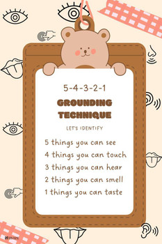 Laminated Grounding Technique for Senses Therapy Poster Mental Health Cute School Office Supplies Classroom Counselor Bulletin Board Decoration Anxiety Special Education Poster Dry Erase Sign 16x24