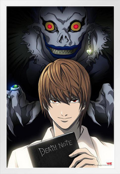 Death Note Anime Posters Modern Anime Merch Wall Decor Manga Series Cool Teens Boys Bedroom Dorm Room Artwork Decorations Japanese Anime Stuff Birthday Gift White Wood Framed Poster 14x20