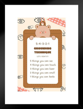 Grounding Technique for Senses Therapy Poster Mental Health Cute School Office Supplies Classroom Counselor Bulletin Board Decoration Anxiety Special Education Matted Framed Art Wall Decor 20x26