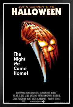 Halloween John Carpenter's Halloween Movie Poster Retro Halloween Decorations Horror Movie Merchandise Wall Art Michael Myers Knife Retro Gothic Movie Theater Black Wood Framed Poster 14x20