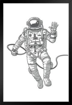 Astronaut Cosmonaut Black White Illustration Black Wood Framed Poster 14x20