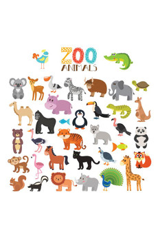 Zoo World Animals Collection Kids Nursery Drawing Cool Wall Decor Art Print Poster 24x36