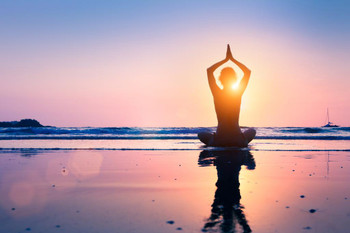 Laminated Silhouette young woman practicing yoga lotus position meditating beach Poster Dry Erase Wall Art 24x36 Laminated Silhouette young woman practicing yoga lotus position meditating beach Poster Dry Erase Wall Art 24x36