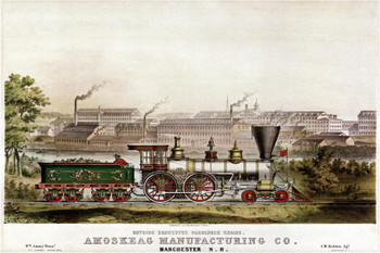 Amoskeag Manufacturing Manchester NH Train Locomotive Vintage Travel Cool Wall Decor Art Print Poster 24x36