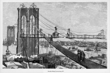 Brooklyn Bridge Construction Engraving 1877 Cool Wall Decor Art Print Poster 24x36