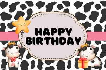 Cow Theme Banner Birthday Party Boy Kid Decoration Gift Supplies Sign Backdrop Background Photo Photography Picture Moo Animal Yard Barn Backyard Happy Cool Wall Decor Art Print Poster 12x18