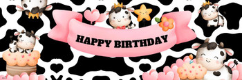 Cow Theme Birthday Party Banner Boy Kid Decoration Gift Supplies Sign Backdrop Background Photo Photography Picture Moo Animal Yard Barn Backyard Happy Cool Wall Decor Art Print Poster 36x12