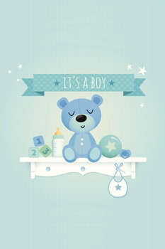 It's A Boy Teddy Baby Announcement Gender Reveal Cool Wall Decor Art Print Poster 24x36
