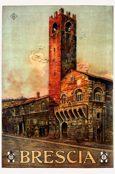 Brescia Italy Stone Town Square Vintage Illustration Travel Cool Wall Decor Art Print Poster 24x36