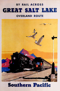 Laminated Great Salt Lake Southern Pacific Overland Route Train Railroad Vintage Illustration Travel Poster Dry Erase Sign 24x36